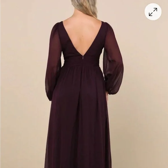 Lulu's Deep V-Neck Plum Long Sleeve Dress - Picture 2 of 7